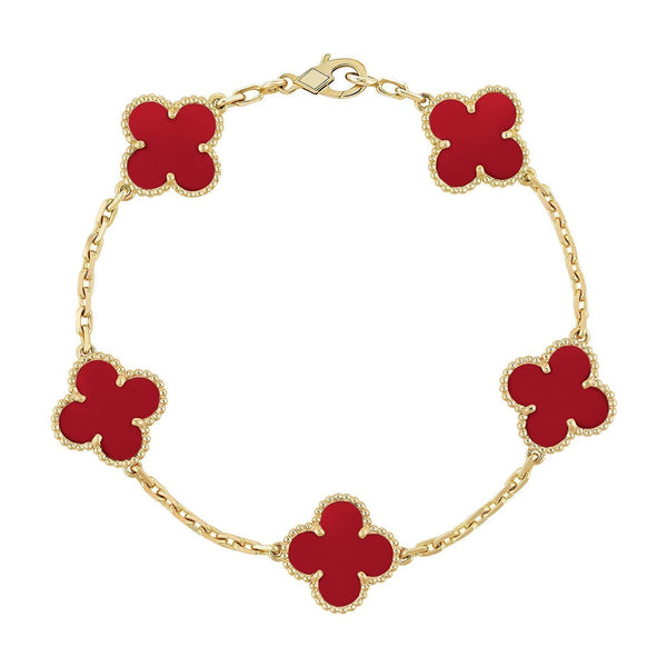 [Luxery] CLOVER 5 MOTIF RED CORNELIAN BRACELET COLLECTION