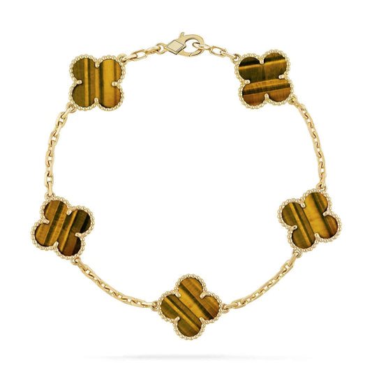 [Luxery] CLOVER 5 MOTIFS TIGER EYE BRACELET COLLECTION