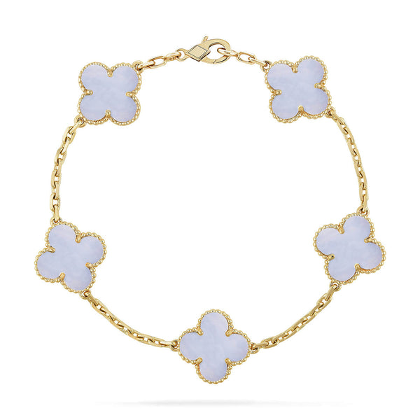 [Luxery] CLOVER 5 MOTIF PURPLE CHALCEDONY BRACELET COLLECTION