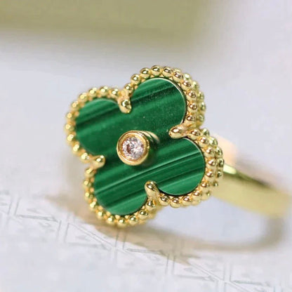 [Luxery]CLOVER MALACHITE RING GOLD DIAMOND