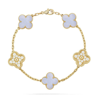 [Luxery] CLOVER 5 MOTIF PURPLE CHALCEDONY BRACELET COLLECTION
