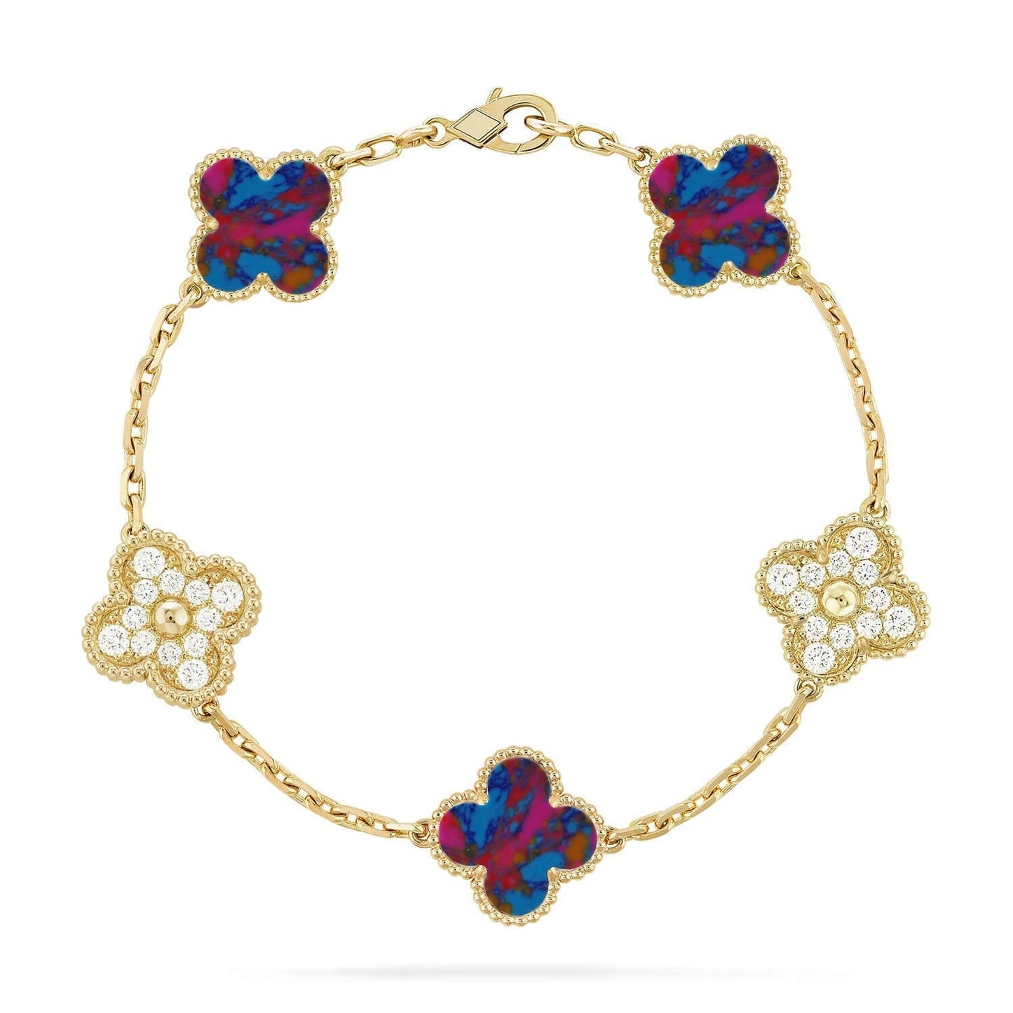 [Luxery]CLOVER 5 MOTIF COLOR GEMSTONES BRACELET COLLECTION