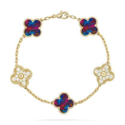 [Luxery]CLOVER 5 MOTIF COLOR GEMSTONES BRACELET COLLECTION