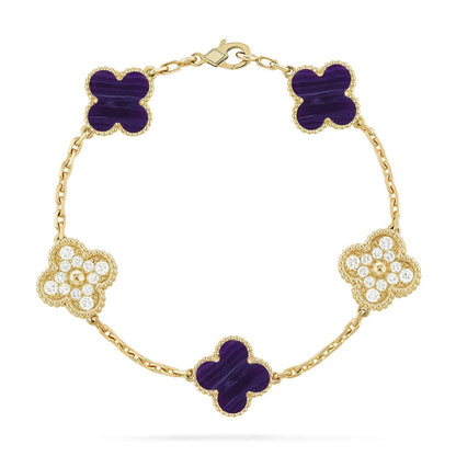 [Luxery]CLOVER 5 MOTIF PURPLE STRIPES BRACELET COLLECTION