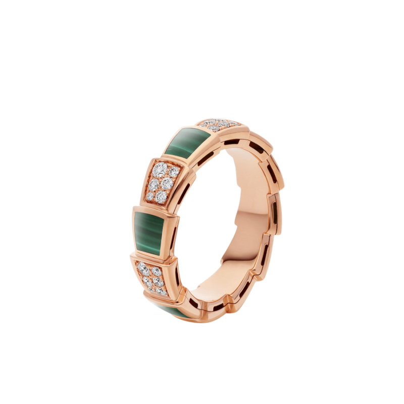 [⭐Luxus]SERPENTI RING ROTGOLD MALACHIT DIAMANT-PAVÉ 4MM
