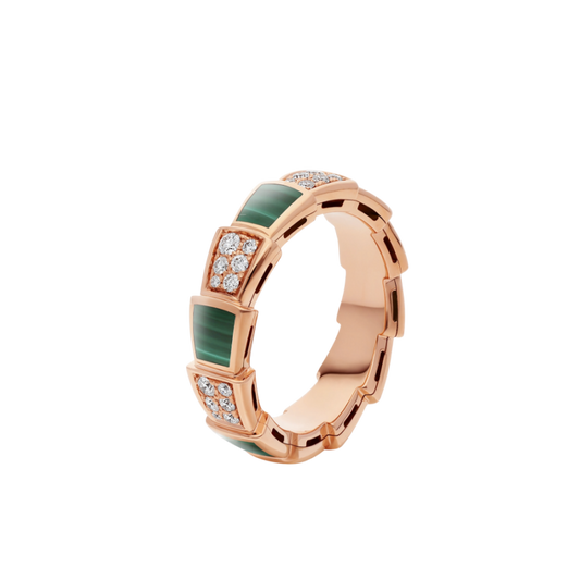 [⭐Luxus]SERPENTI RING ROTGOLD MALACHIT DIAMANT-PAVÉ 4MM