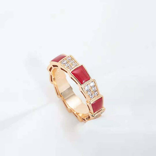 [⭐Luxus]SERPENTI RING ROSEGOLD KARNELIAN DIAMANT-PAVÉ 4MM