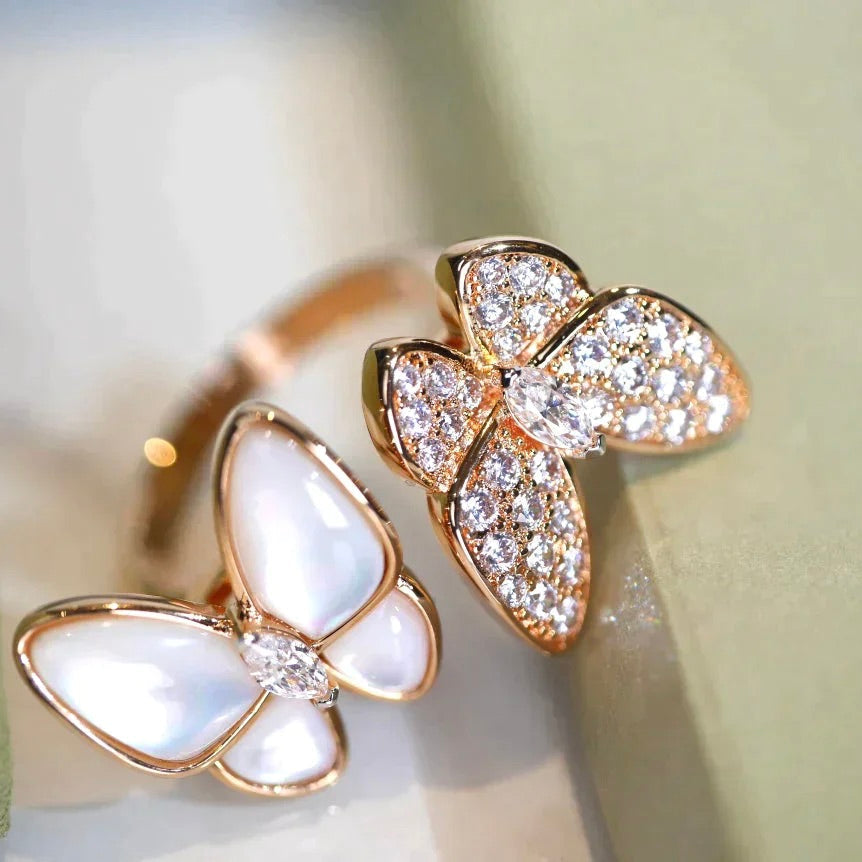 [Luxery]TWIN BUTTERFLY DIAMOND MOP RING