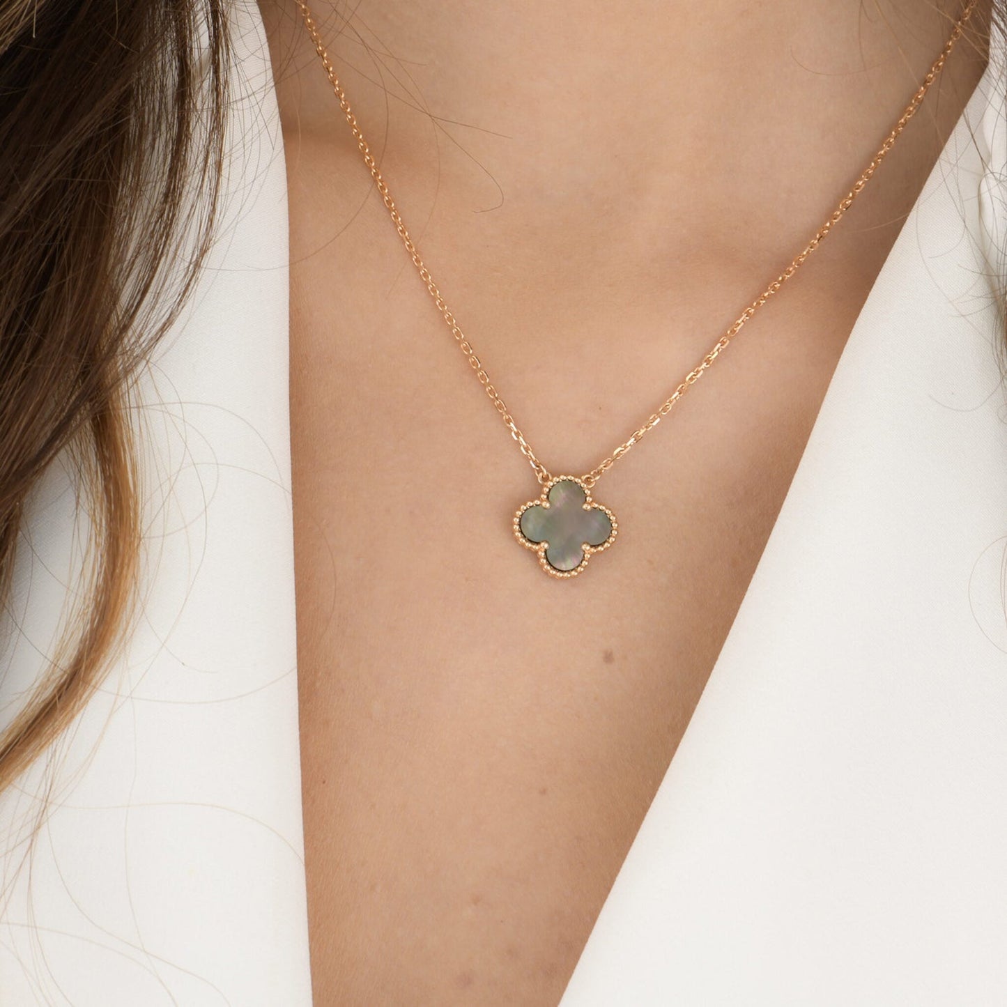 [Luxery]CLOVER 15MM  GRAY MOTHER OF PEARL NECKLACE