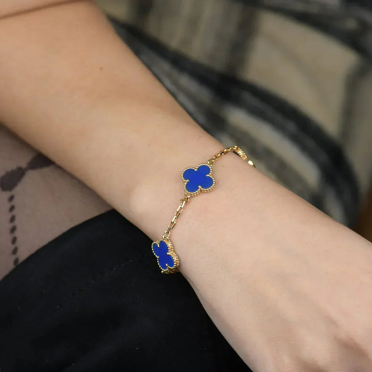 [Luxery] CLOVER 5 MOTIF BLUE AGATE BRACELET COLLECTION