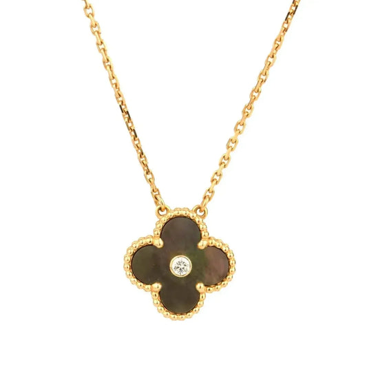 [Luxery]CLOVER 15MM DIAMOND AND MOTHER-OF-GREY NECKLACE