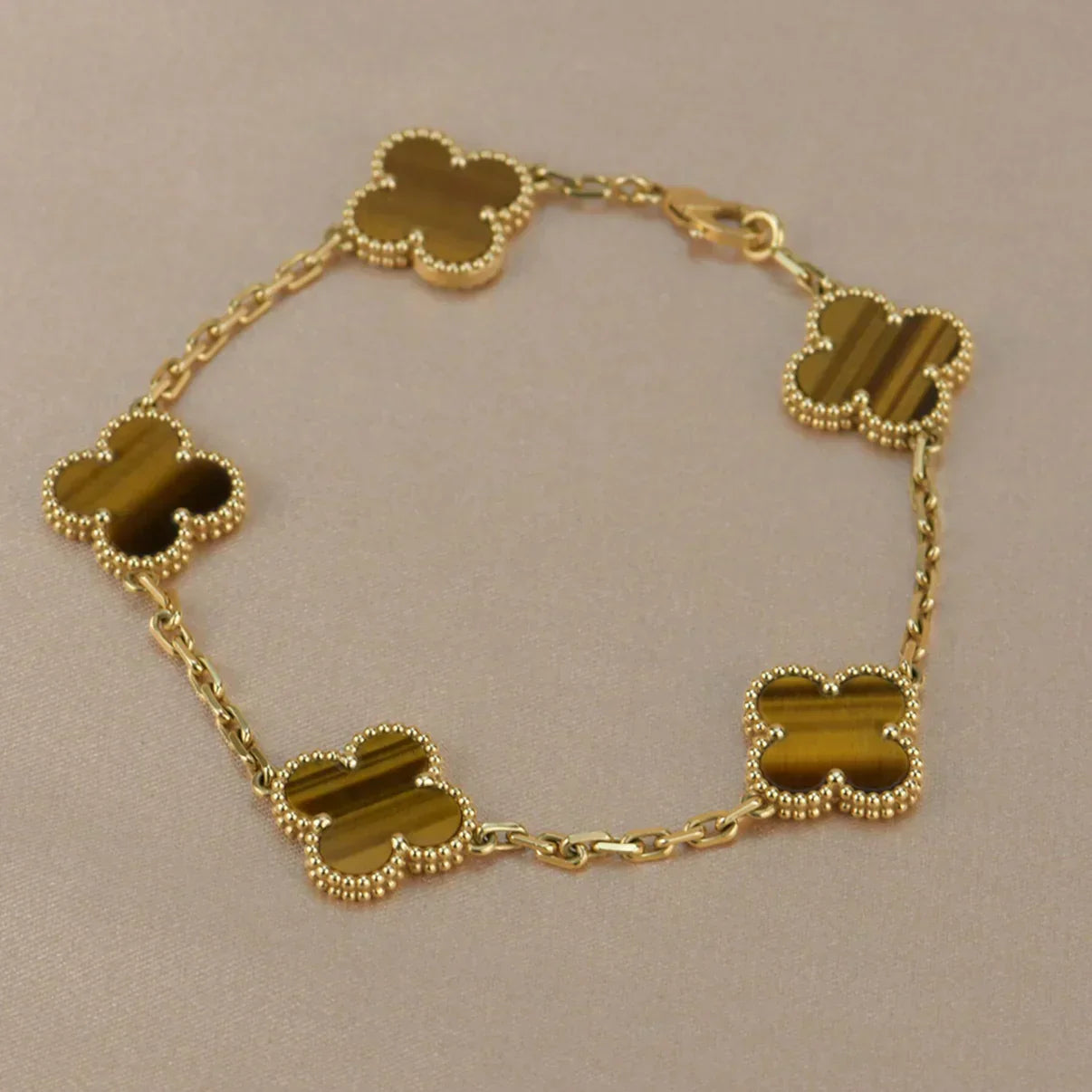 [Luxery] CLOVER 5 MOTIFS TIGER EYE BRACELET COLLECTION