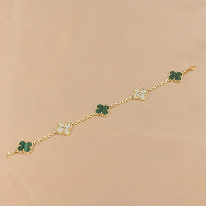 [Luxery] CLOVER 5 MOTIF MALACHITE BRACELET COLLECTION