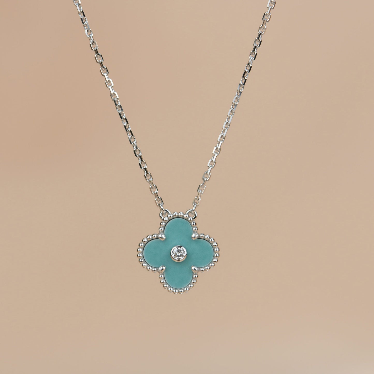 [Luxery]CLOVER 15MM DIAMOND SVRES PORCELAIN  NECKLACE SILVER
