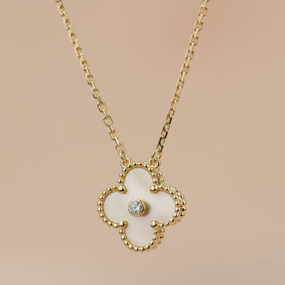 [Luxery]CLOVER 15MM DIAMOND GOLD MOTHER OF PEARL NECKLACE
