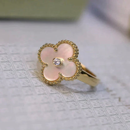 [Luxery]CLOVER PINK MOP RING GOLD DIAMOND