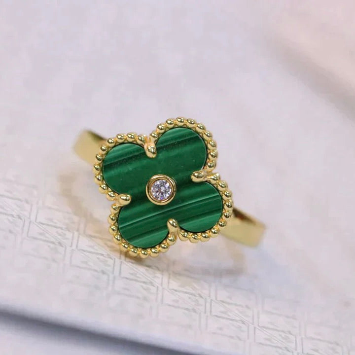 [Luxery]CLOVER MALACHITE RING GOLD DIAMOND