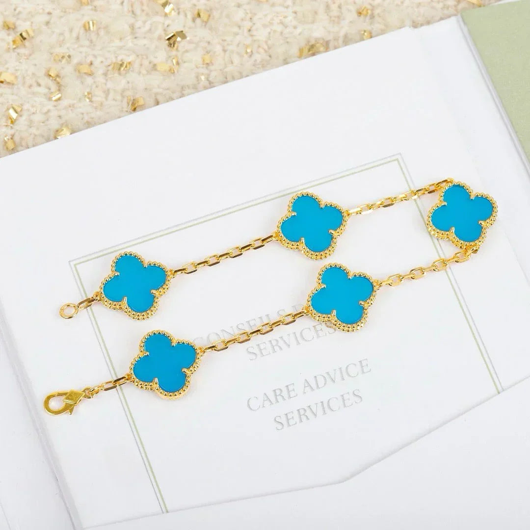 [Luxery] CLOVER 5 MOTIF TURQUOISE BRACELET COLLECTION