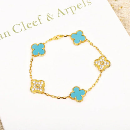 [Luxery] CLOVER 5 MOTIF TURQUOISE BRACELET COLLECTION