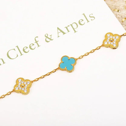 [Luxery] CLOVER 5 MOTIF TURQUOISE BRACELET COLLECTION