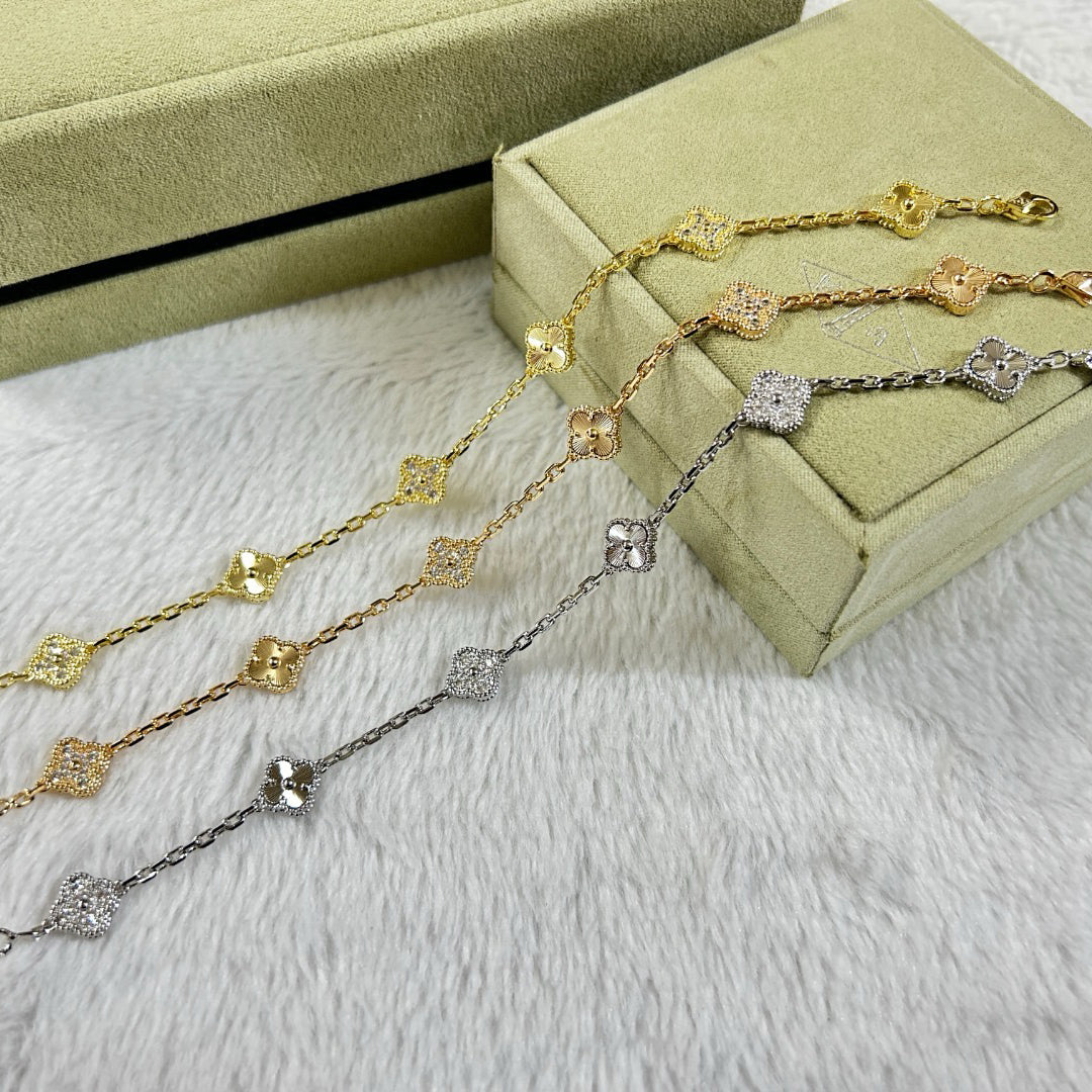 [Luxery]CLOVER 6 MOTIF DIAMOND LASER BRACELET-w