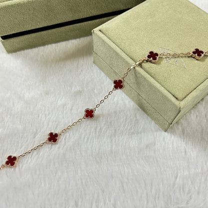 [Luxery]CLOVER 6 MOTIF RED AGATE BRACELET-w