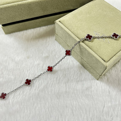 [Luxery]CLOVER 6 MOTIF RED AGATE BRACELET-w