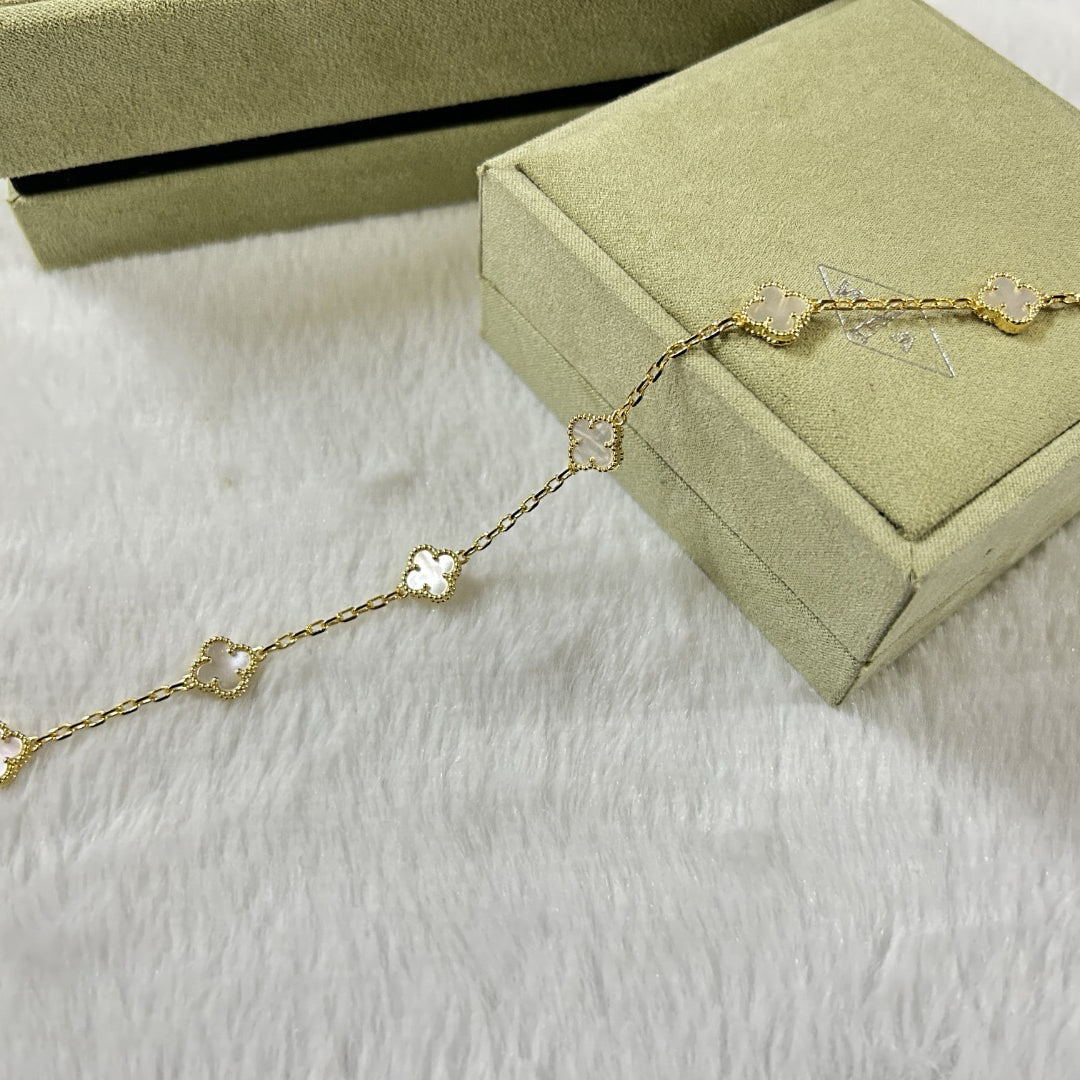 [Luxery]CLOVER 6 MOTIF WHITE MOP BRACELET-w