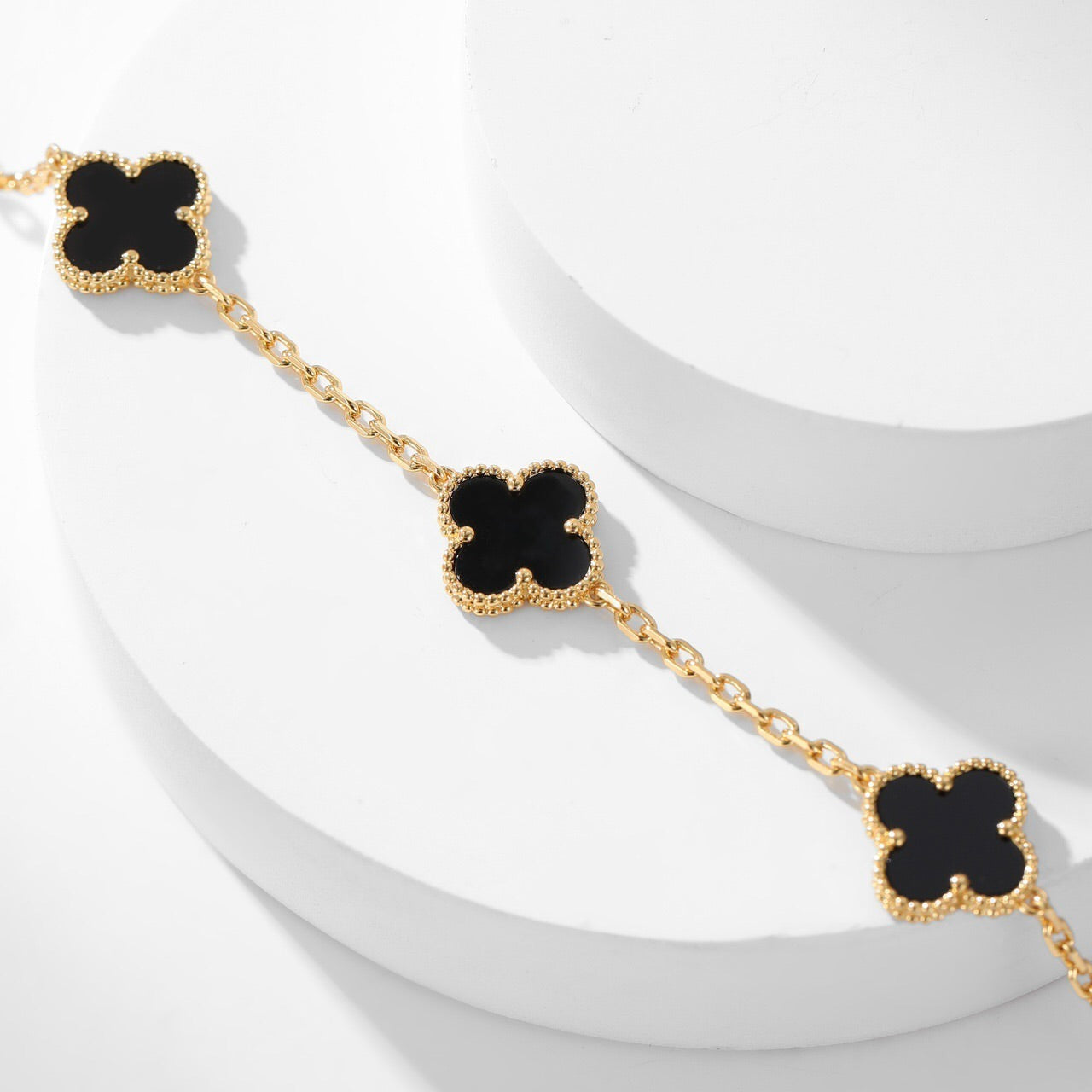 [Luxery]CLOVER 10 MOTIFS ONYX NECKLACE