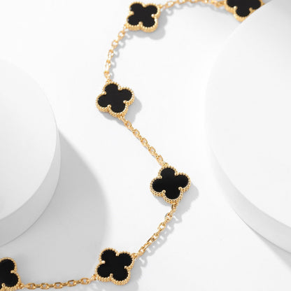 [Luxery]CLOVER 10 MOTIFS ONYX NECKLACE