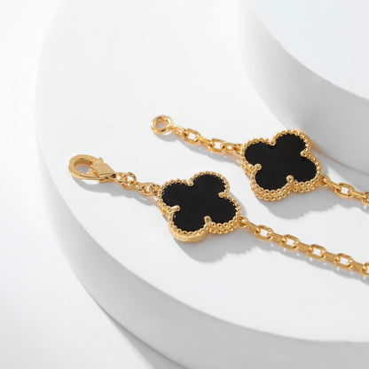 [Luxery]CLOVER 10 MOTIFS ONYX NECKLACE