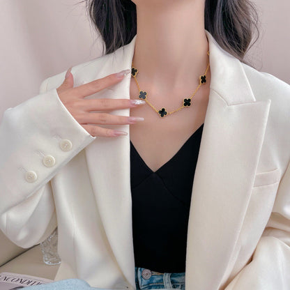 [Luxery]CLOVER 10 MOTIFS ONYX NECKLACE
