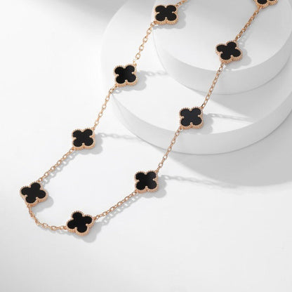 [Luxery]CLOVER 10 MOTIFS ONYX NECKLACE