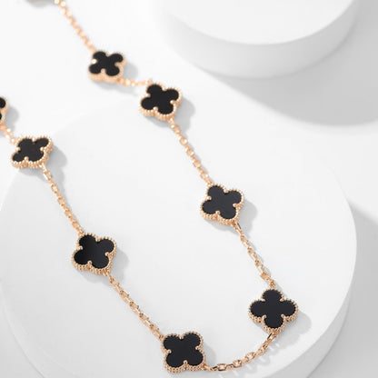 [Luxery]CLOVER 10 MOTIFS ONYX NECKLACE