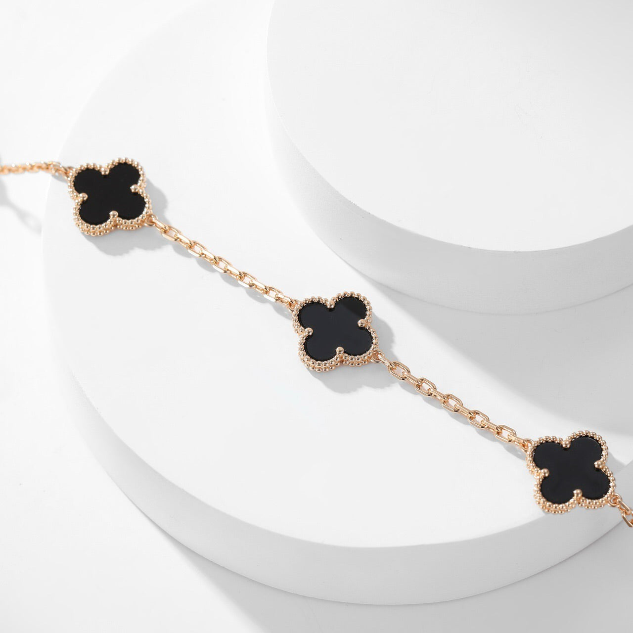 [Luxery]CLOVER 10 MOTIFS ONYX NECKLACE