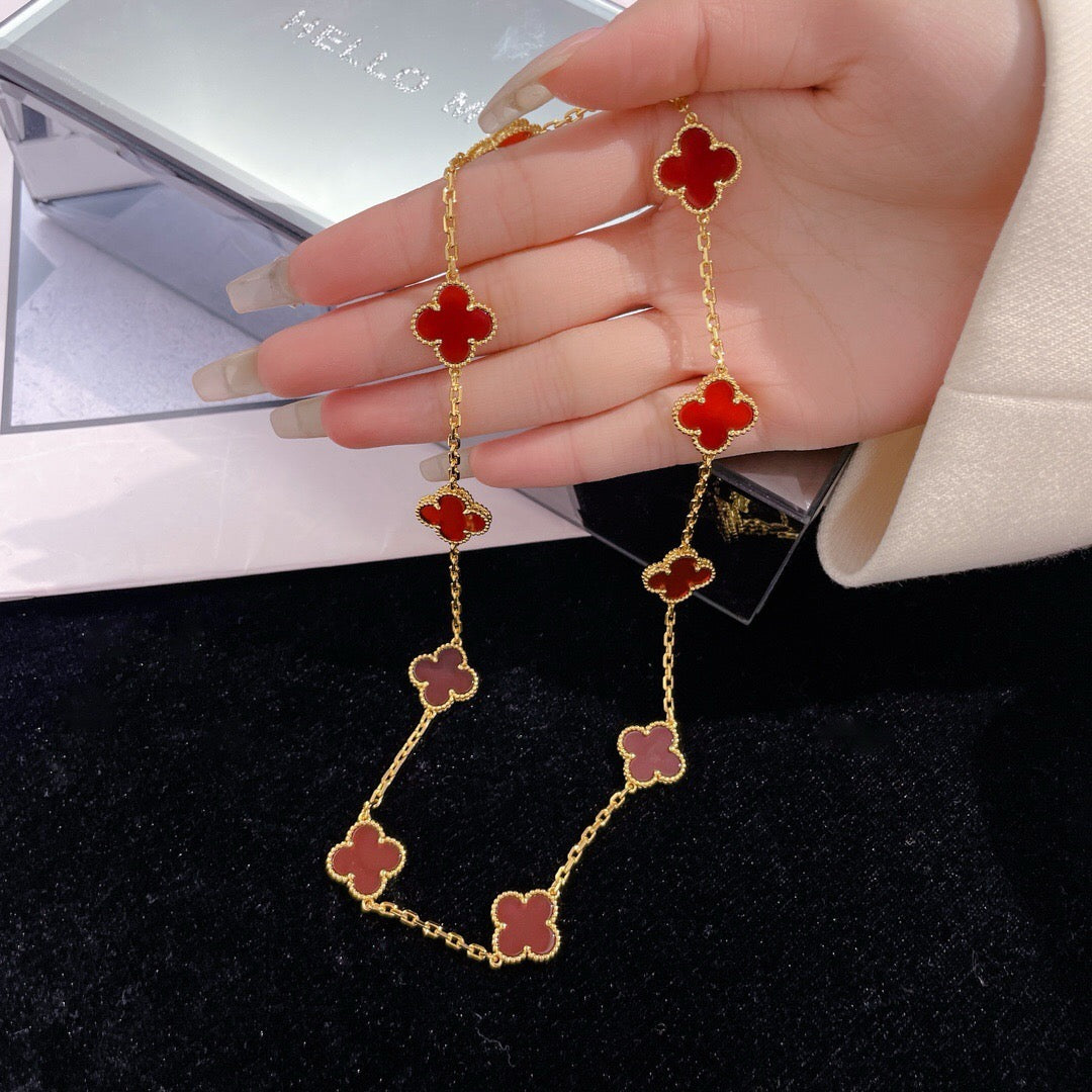 [Luxery]CLOVER 10 MOTIFS CARNELIAN NECKLACE