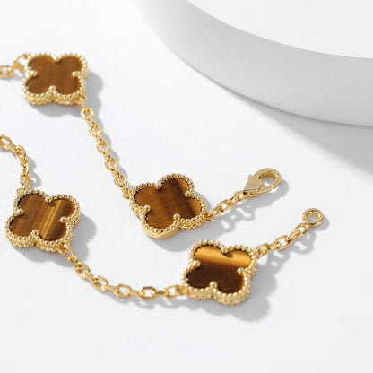 [Luxery]CLOVER 10 MOTIFS TIGER EYE NECKLACE