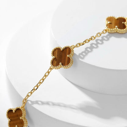 [Luxery]CLOVER 10 MOTIFS TIGER EYE NECKLACE