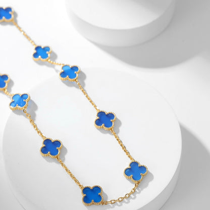 [Luxery]CLOVER 10 MOTIFS BLUE AGATE NECKLACE