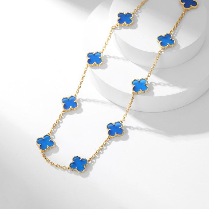[Luxery]CLOVER 10 MOTIFS BLUE AGATE NECKLACE