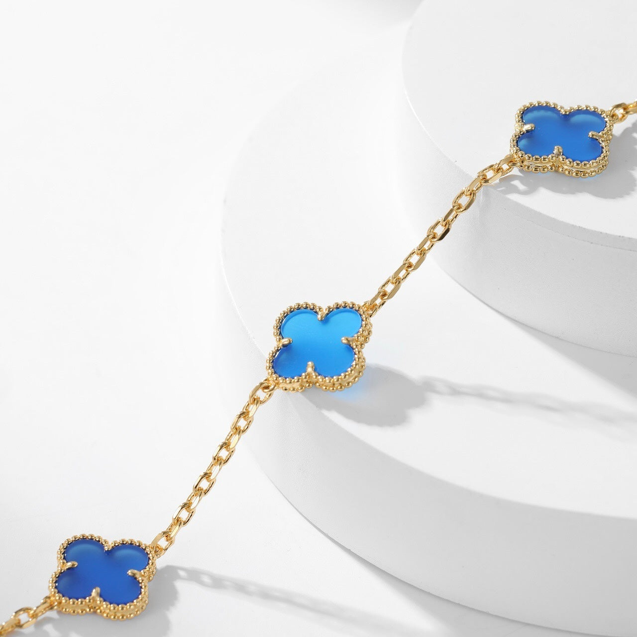 [Luxery]CLOVER 10 MOTIFS BLUE AGATE NECKLACE