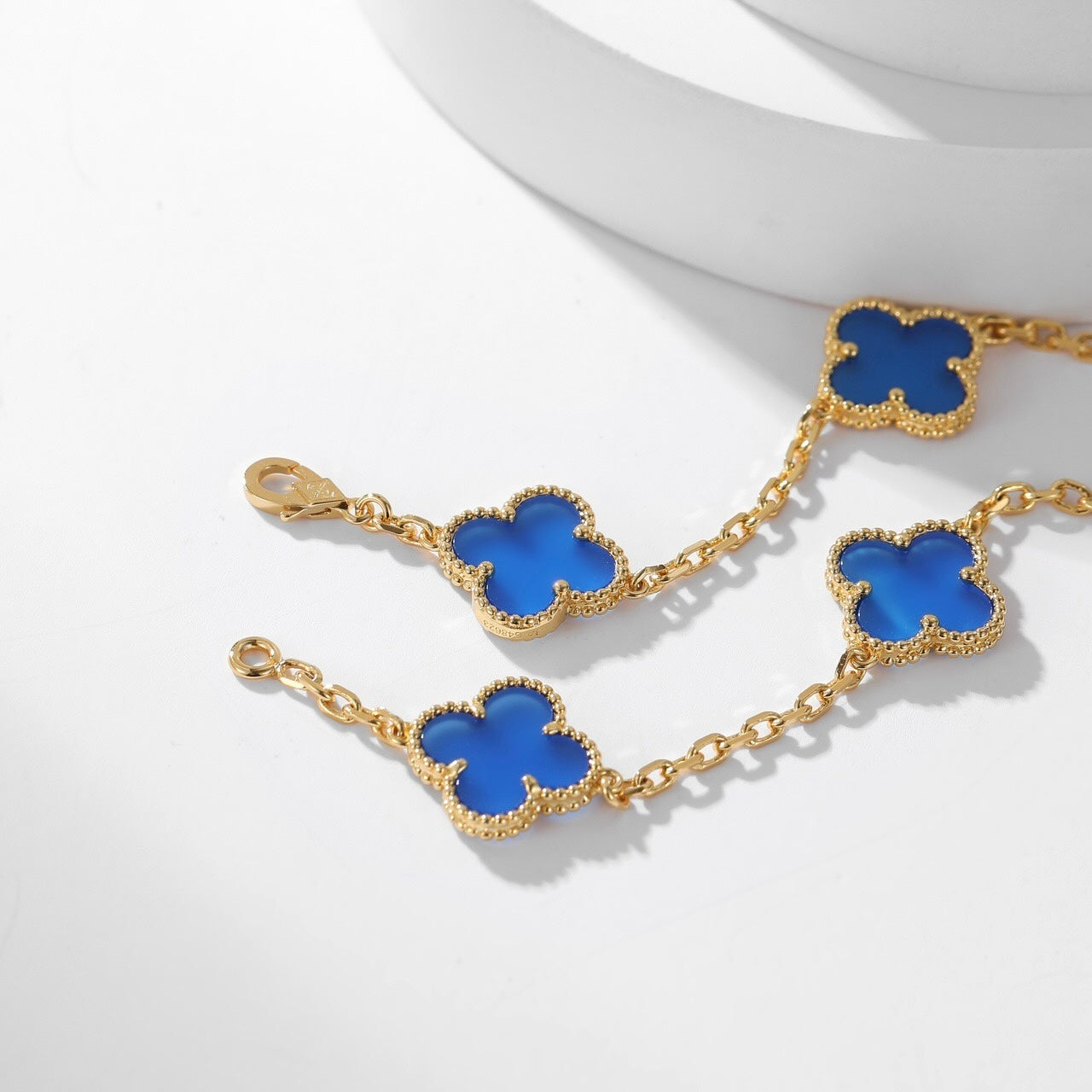 [Luxery]CLOVER 10 MOTIFS BLUE AGATE NECKLACE