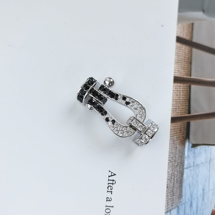 [Luxery]FORCE LARGE HORSESHOE BLACK WHITE DIAMOND BRACELET SILVER