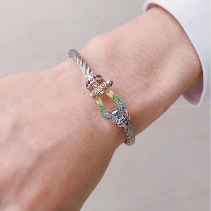 [Luxery]FORC LARGE HORSESHOE  COLORED DIAMOND BRACELET SILVER