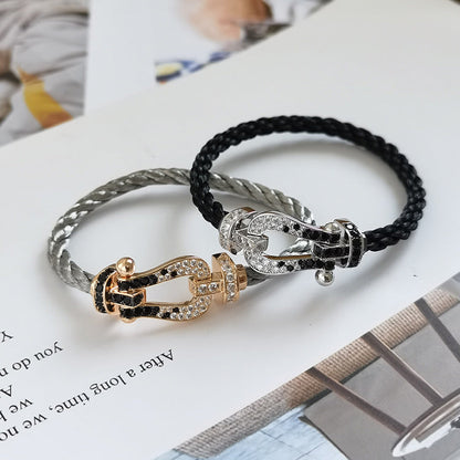 [Luxery]FORCE LARGE HORSESHOE BLACK WHITE DIAMOND BRACELET ROSE GOLD