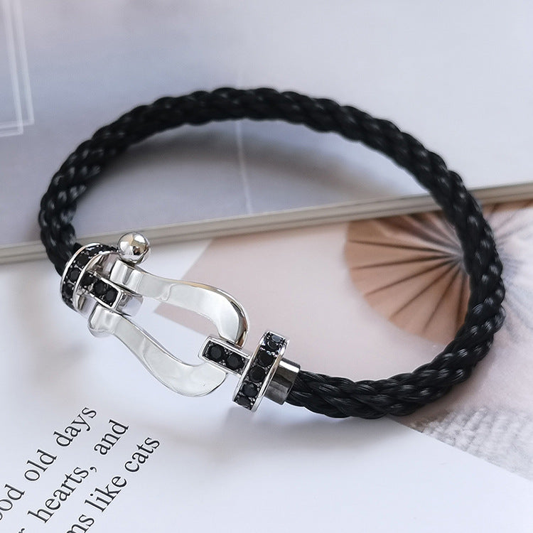 [Luxery]FORCE LARGE HORSESHOE BLACK DIAMOND BRACELET SILVER