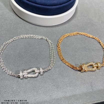[Luxery]FORCE SMALL HORSESHOE  DIAMOND CHAIN ROPE BRACELET
