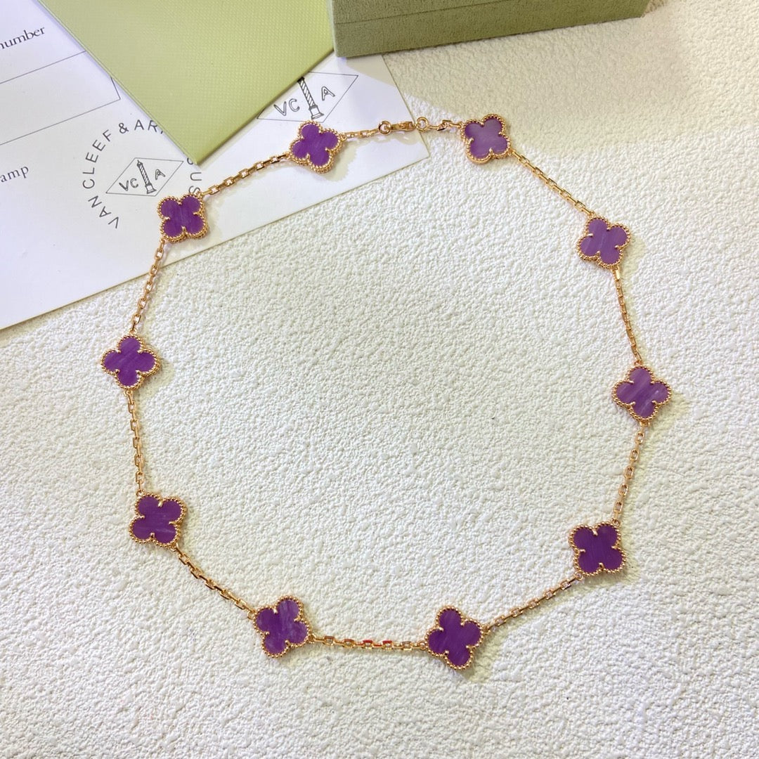 [Luxery Jewelry]CLOVER 10 MOTIFS  PURPLE VIOLET  NECKLACE