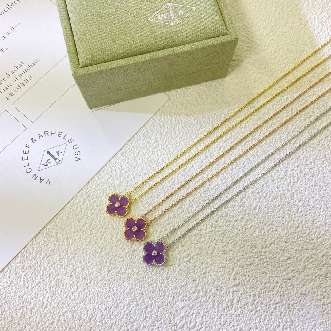 [Luxery Jewelry]CLOVER 15MM DIAMOND  PURPLE VIOLET NECKLACE