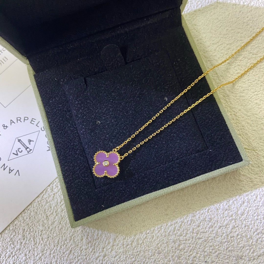 [Luxery Jewelry]CLOVER 15MM DIAMOND  PURPLE VIOLET NECKLACE